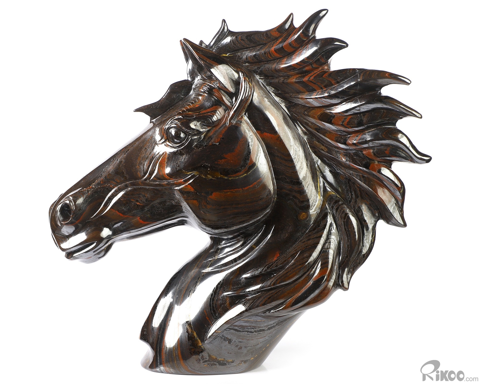 8.0″ Colorful Tiger Iron Eye Hand Carved Crystal Horse Sculpture, Healing