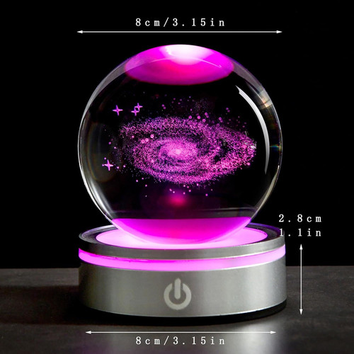3D Galaxy Crystal Ball with LED Stand, 80mm Glass Sphere Decorative milky way