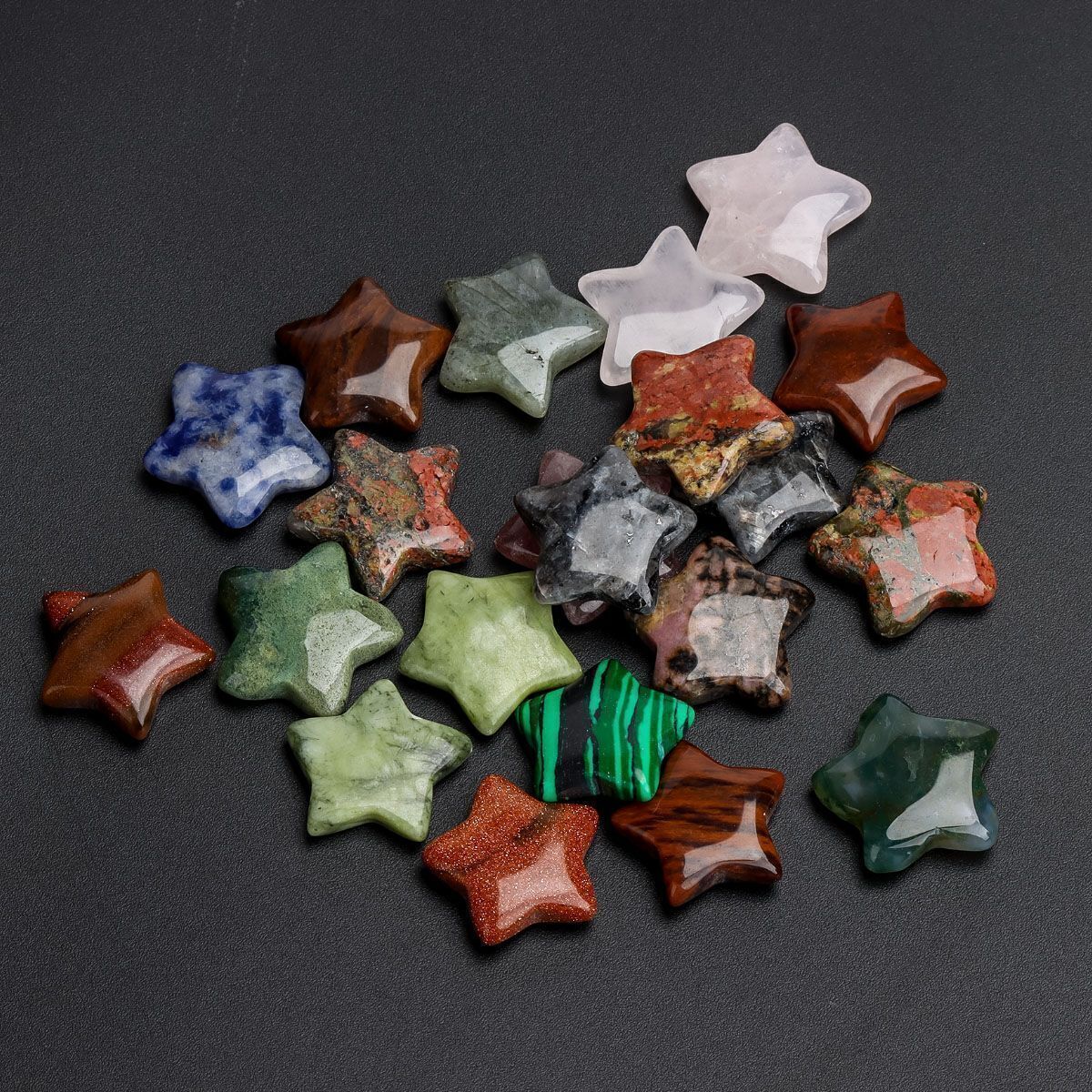 10PCS Natural Crystal Star Quartz Carved Heart Shaped Healing Love Gemstone