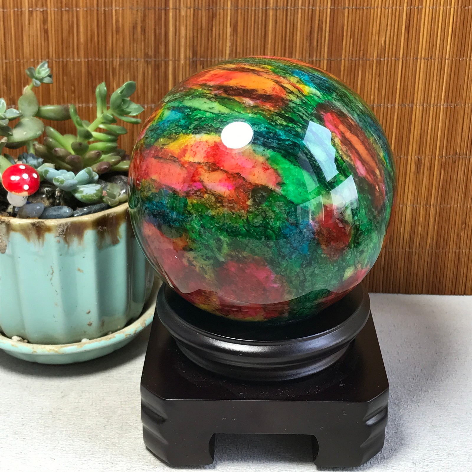 Natural “Seven Colors Jade” sphere Ball -Taiwan China 1.86kg Base Random A5804