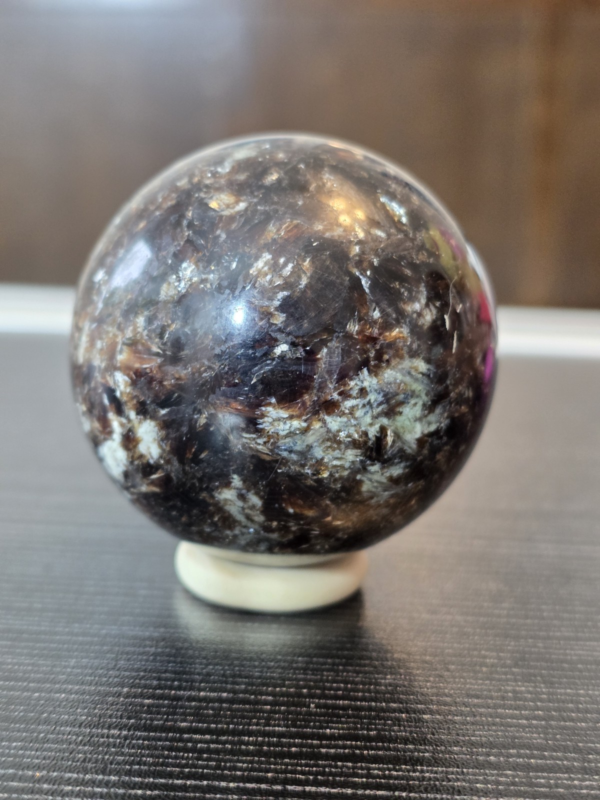 Golden Brown Mica Sphere Flashy Reflective Lepidolite Crystal Ball 2.5” Healing