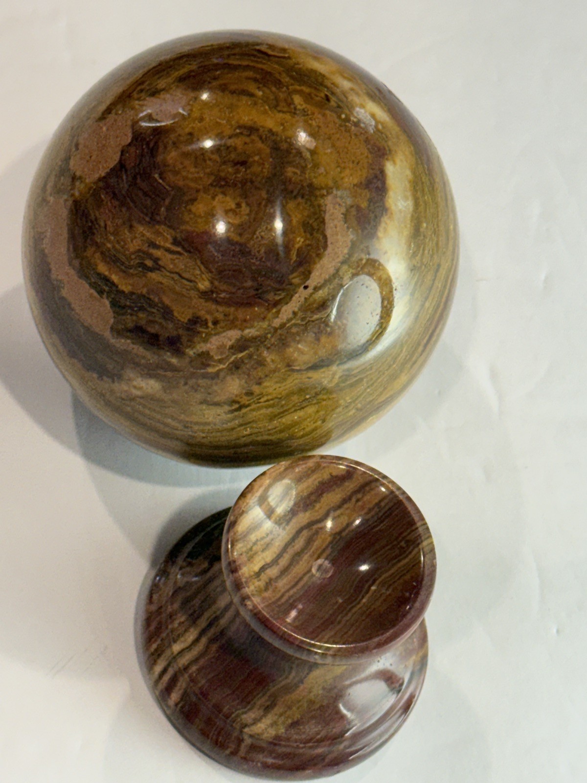 Collector-Grade Banded 🤎 Brown Onyx Sphere on Pedestal • 631g Natural Stone