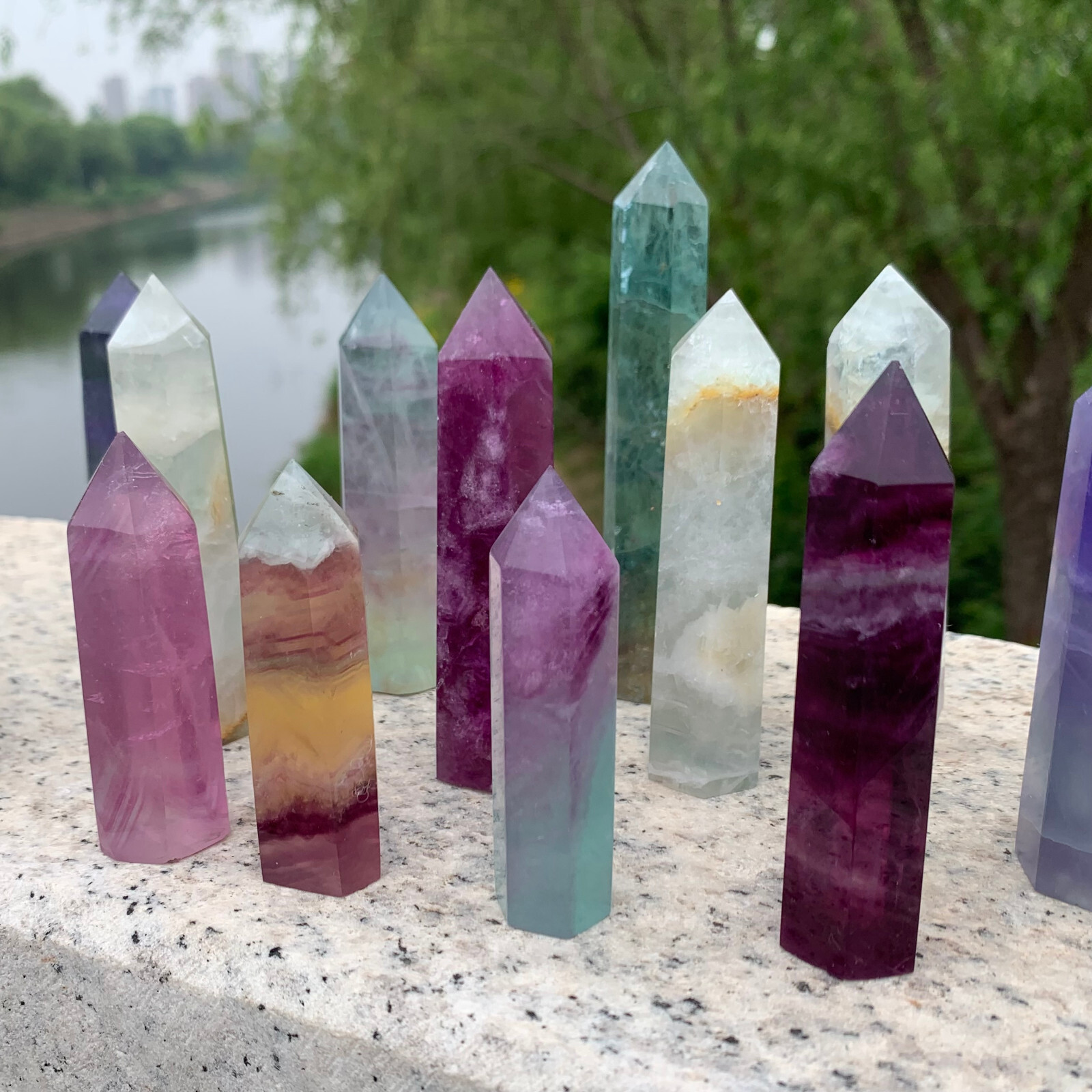 1kg Natural fluorite quartz obelisk crystal wand point healing random G666