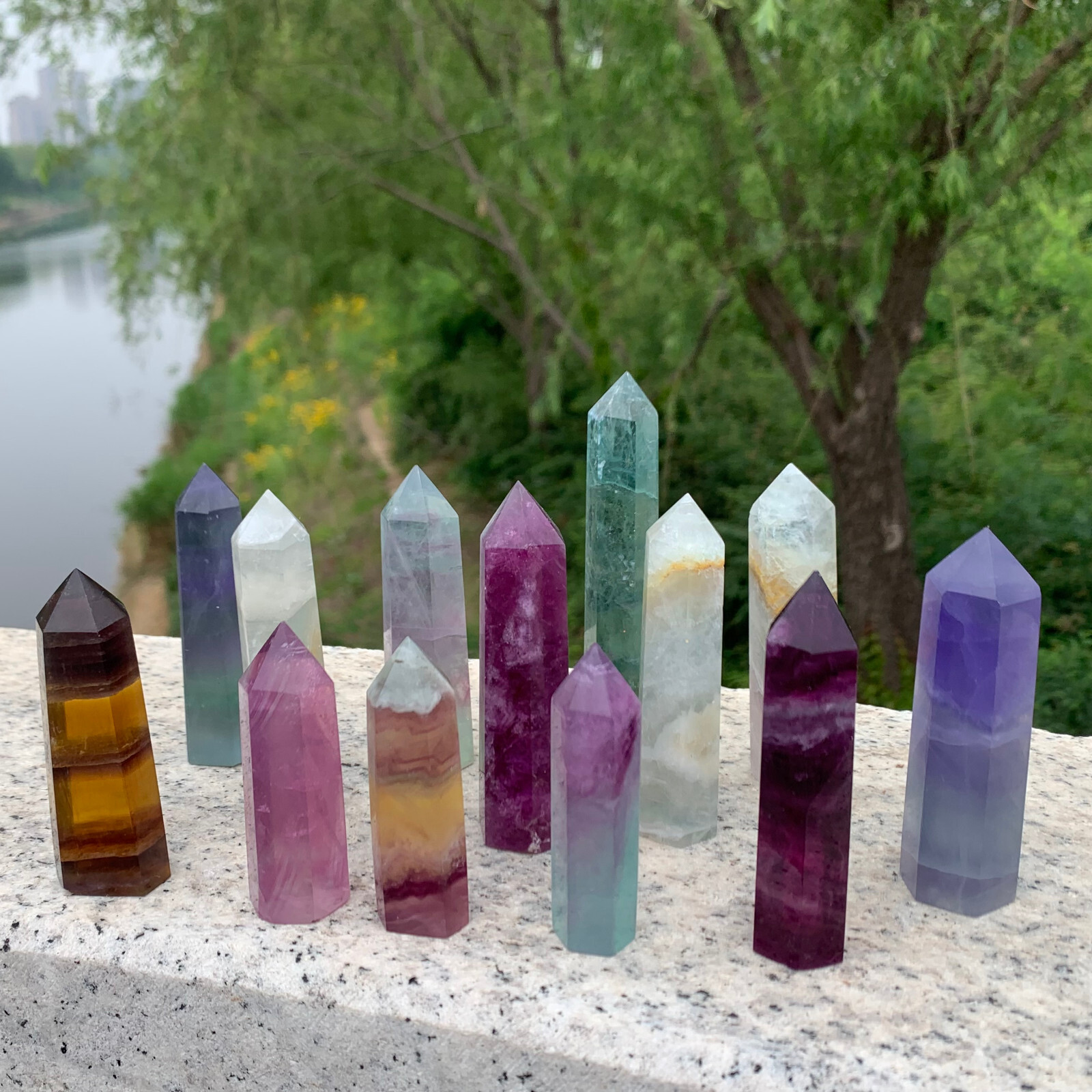 1kg Natural fluorite quartz obelisk crystal wand point healing random G666