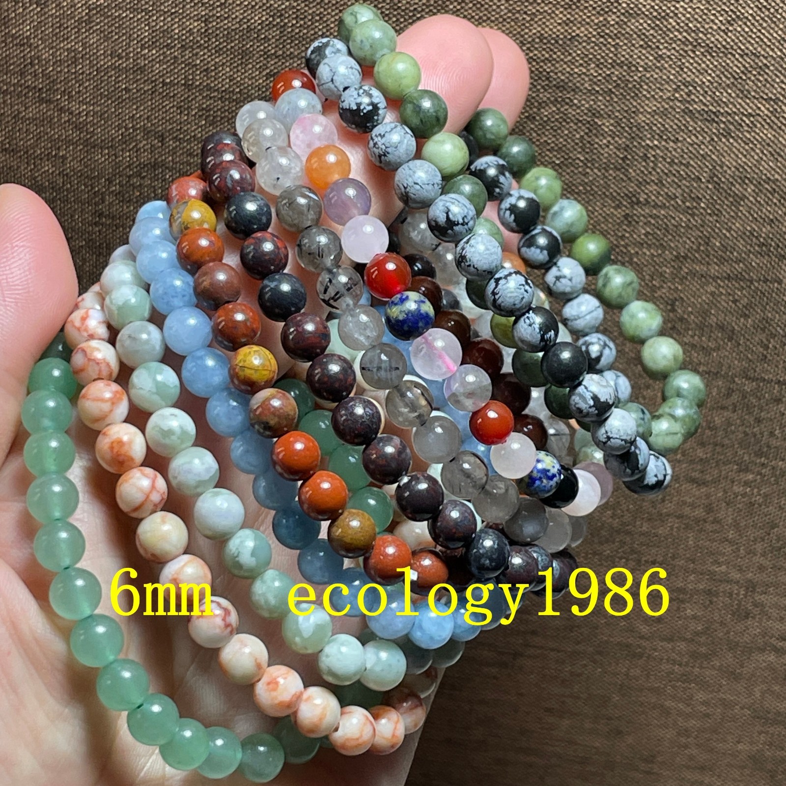 50Pcs Wholesale Beautiful Stone 6mm ball Beads Healing crystal Stretch Bracelet
