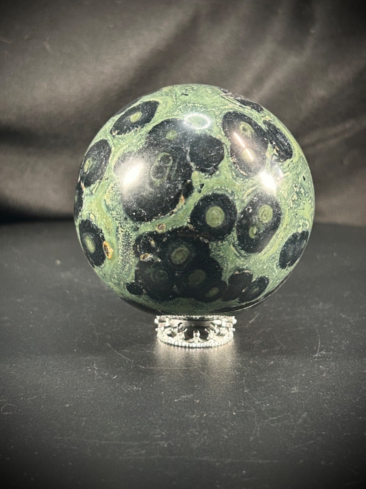 2.6″ Kambaba Jasper Sphere With Metal Stand 14 oz (396 grams)