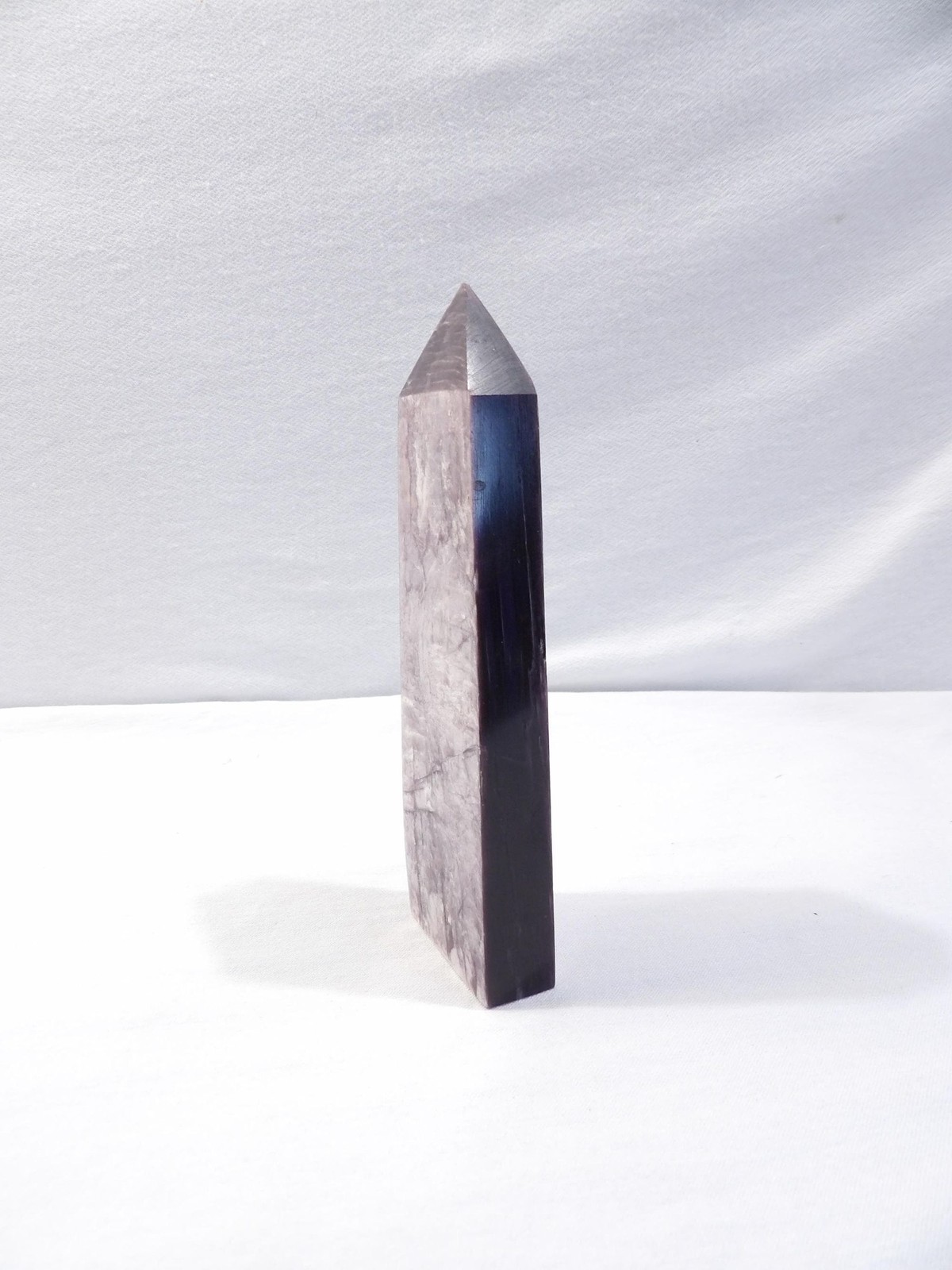 Natural gem lepidolite metallic purple mica tower point, 175g, 5.25″L