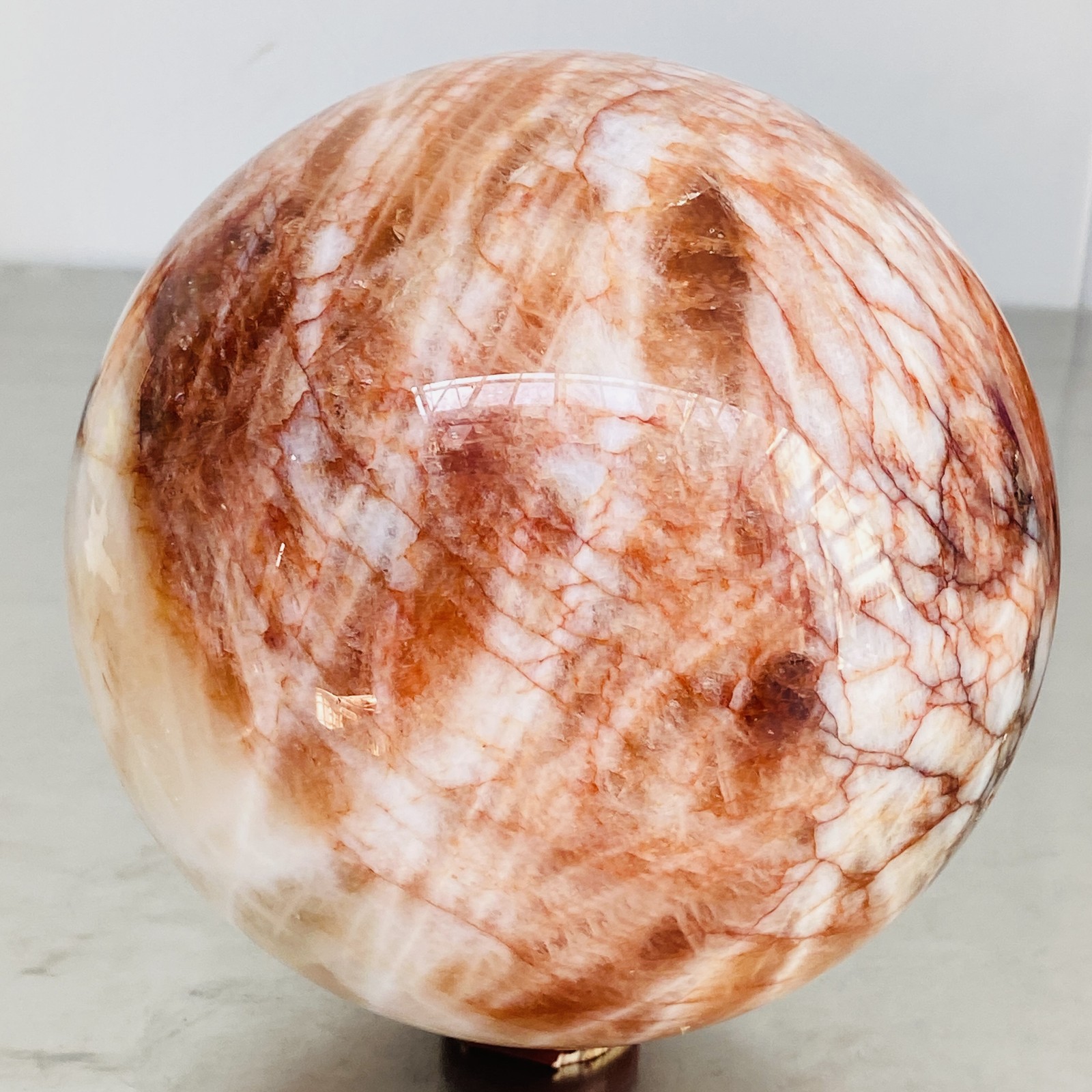 Natural Red Glue Flower Quartz Sphere Crystal Ball Healing 4720G