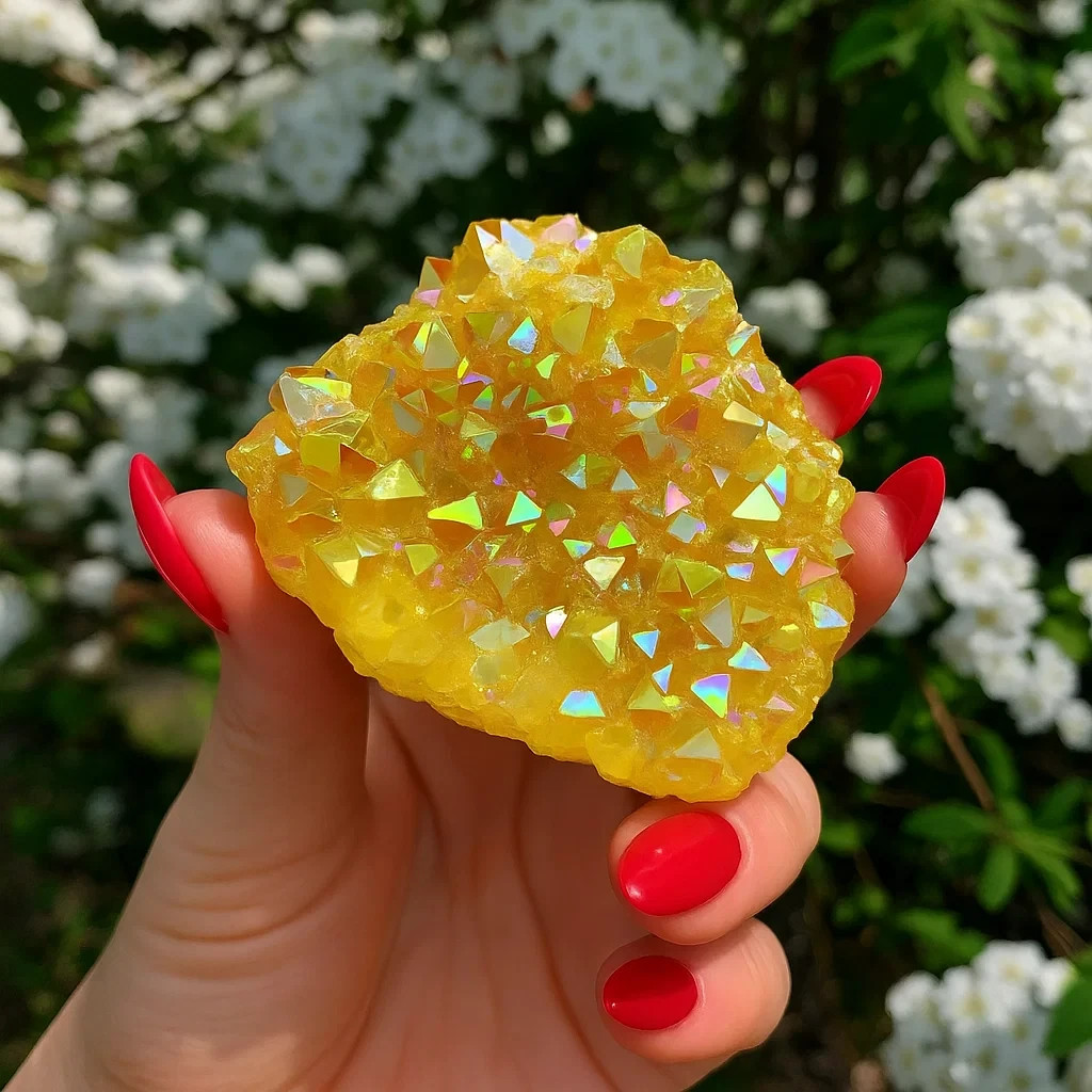 80-100g Aura Yellow Quartz Crystal Titanium Cluster Healing Mineral Specimen