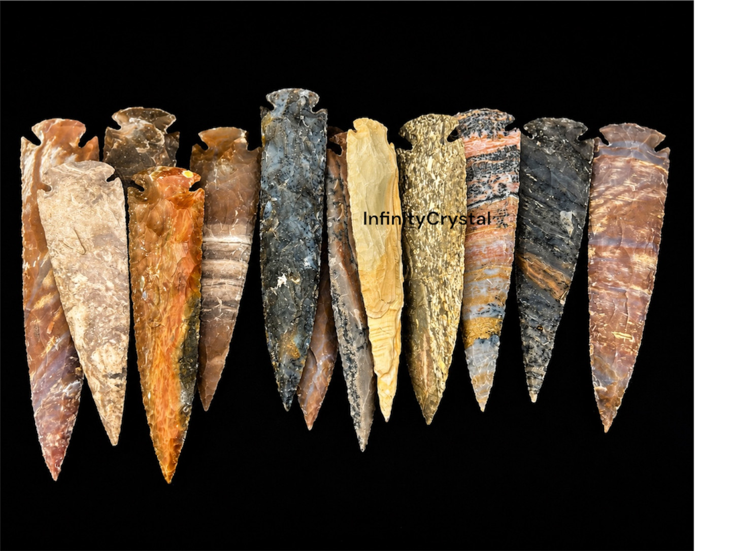 Natural Fancy Jasper Arrowhead 6 to 14 Inch Handmade Flint Knapped Spearhead.