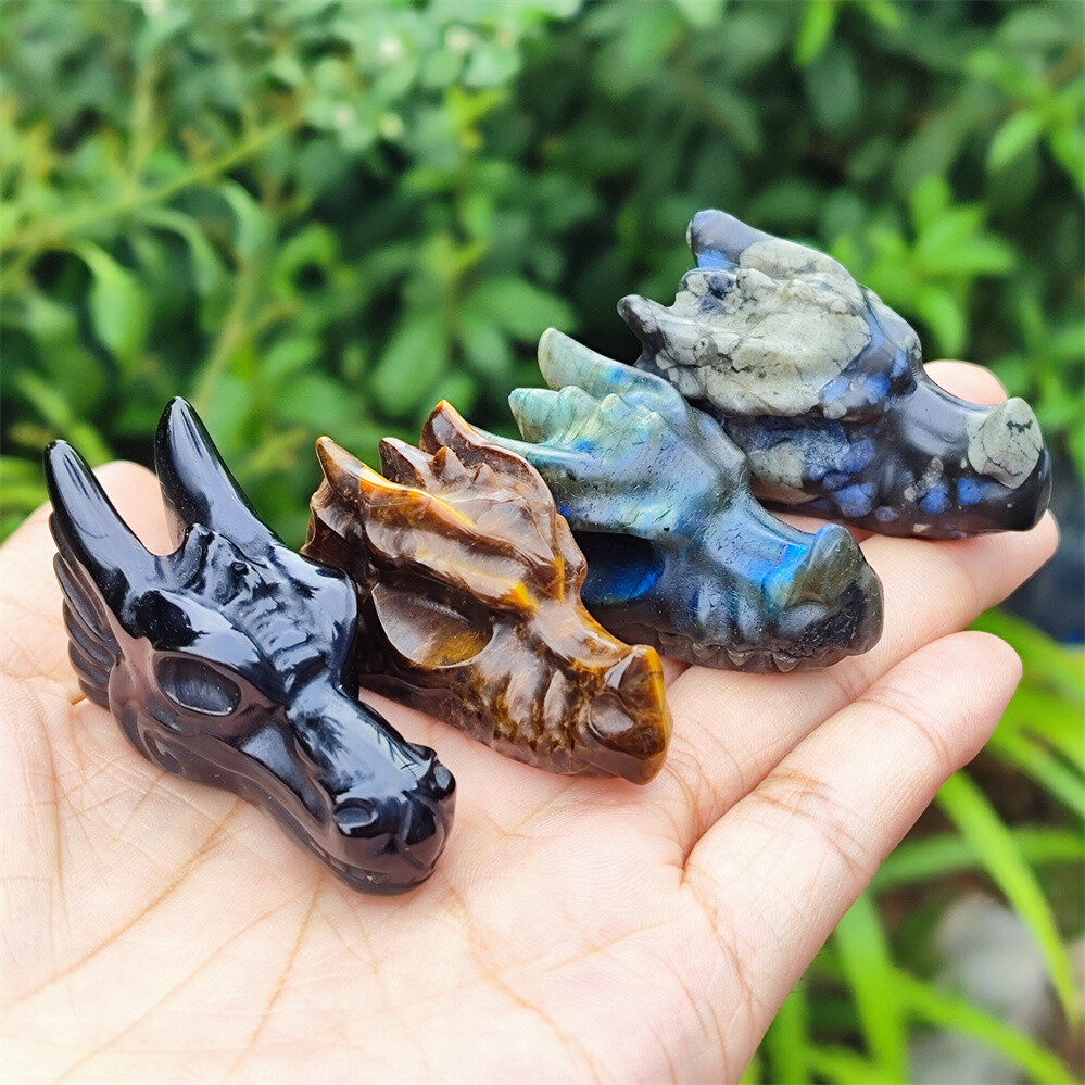 2″ Natural Hand Carved Dragon Skull Quartz Crystal Skull Gem Reiki Healing 1PC