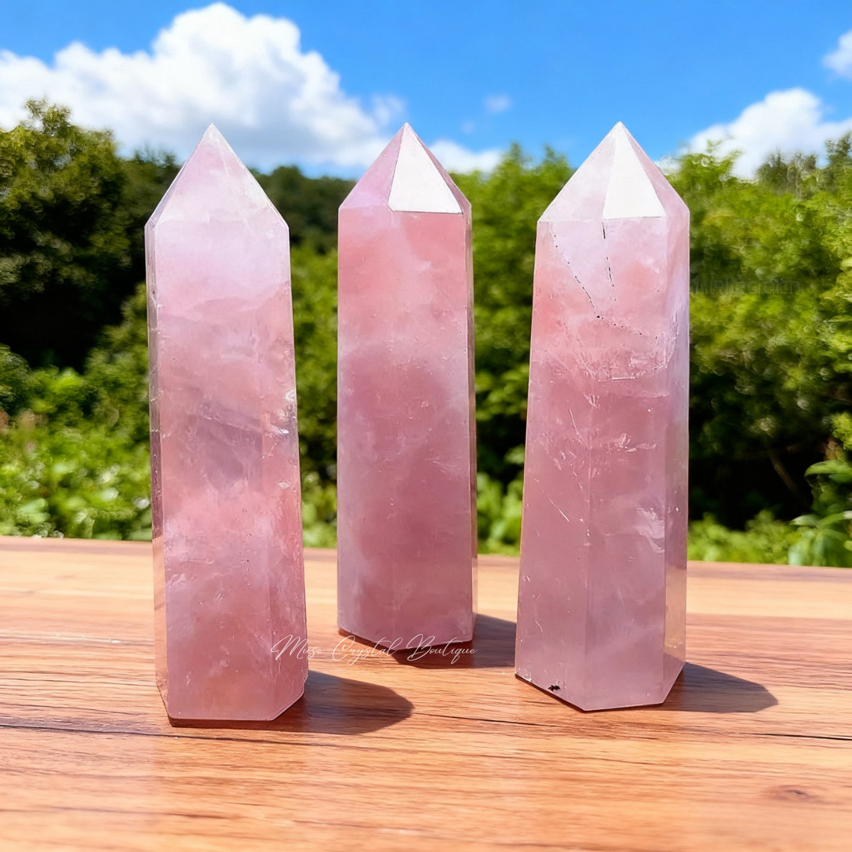 Natural Rose Quartz Tower Point Wand Obelisk Healing Stone Mineral Home Decor