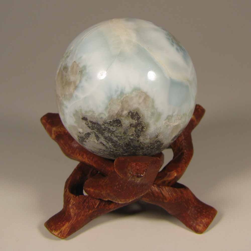 38mm Blue LARIMAR Polished Gemstone Sphere Ball w/ Stand – Dominican Republic