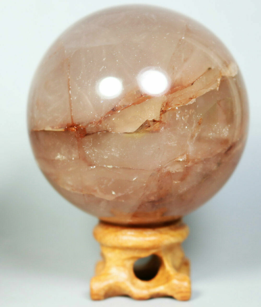 Natural RED FIRE QUARTZ Hematoid Crystal PHANTOM MULTI INCLUSIONS Sphere Stand