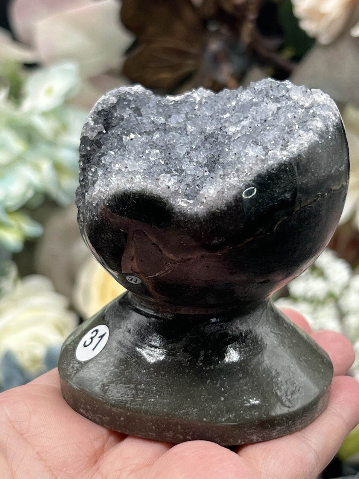 Natural Sugar Druzy Amethyst Geode Carved standing Spheres L@@K Free ship & Gift