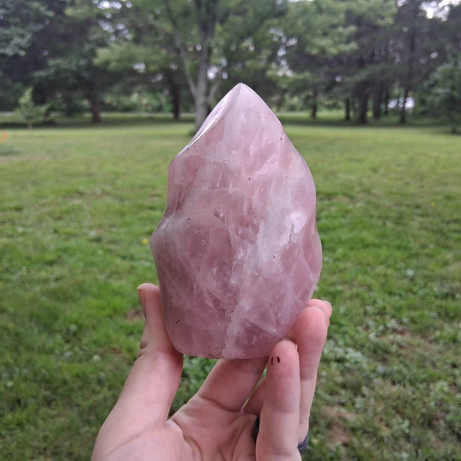 Carved Rose Quartz Flame Twist Point 4in Pink Crystal Healing Medium Display