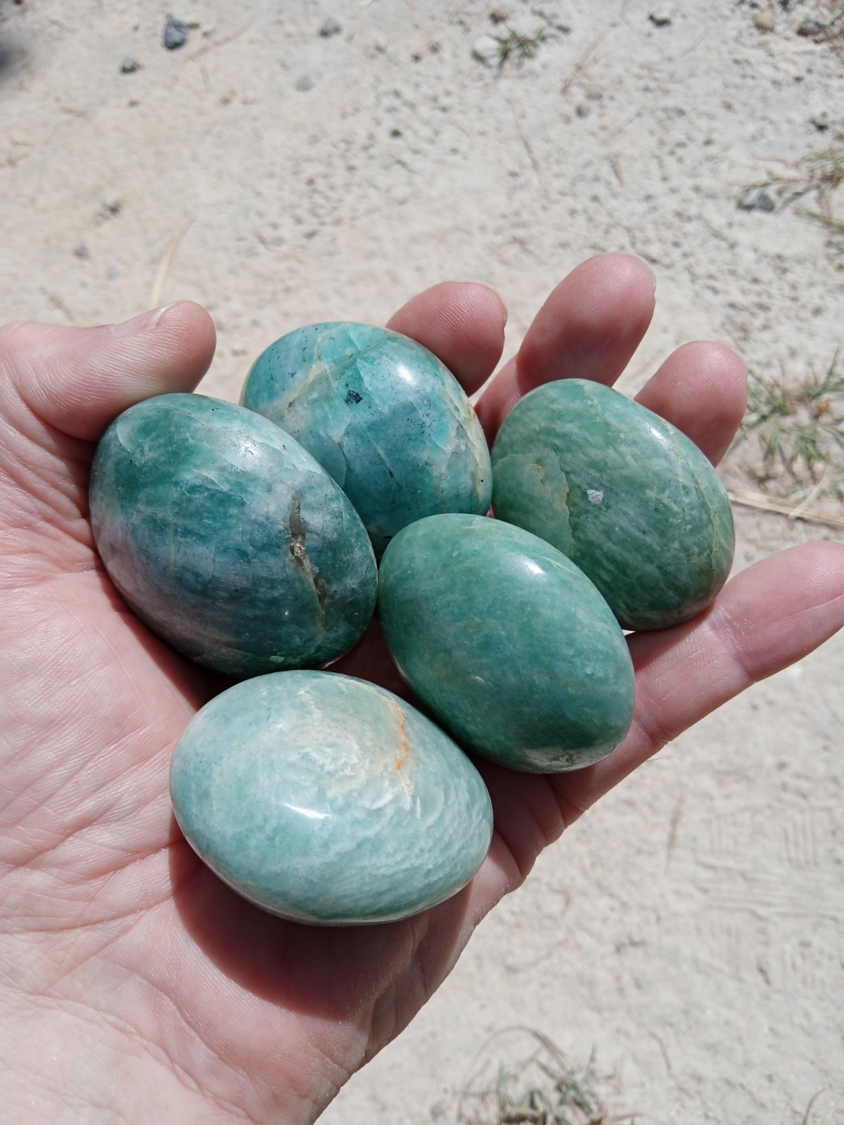 Lot of 5 Hand Polished Amazonite Palm Stones! Healing, Over 1 Lb! S2