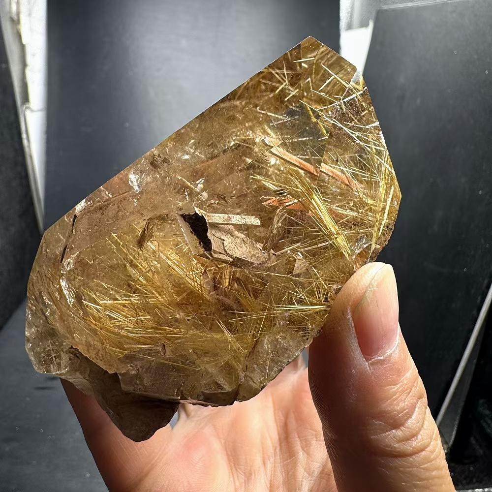 360g Natural Golden Rutilated Quartz Carved Freeform Crystal Reiki Decor