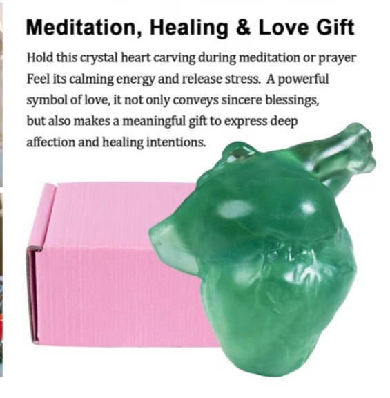 Anatomical Green Flourite Carved Human Heart Father’s Day Birthday Healing Gift