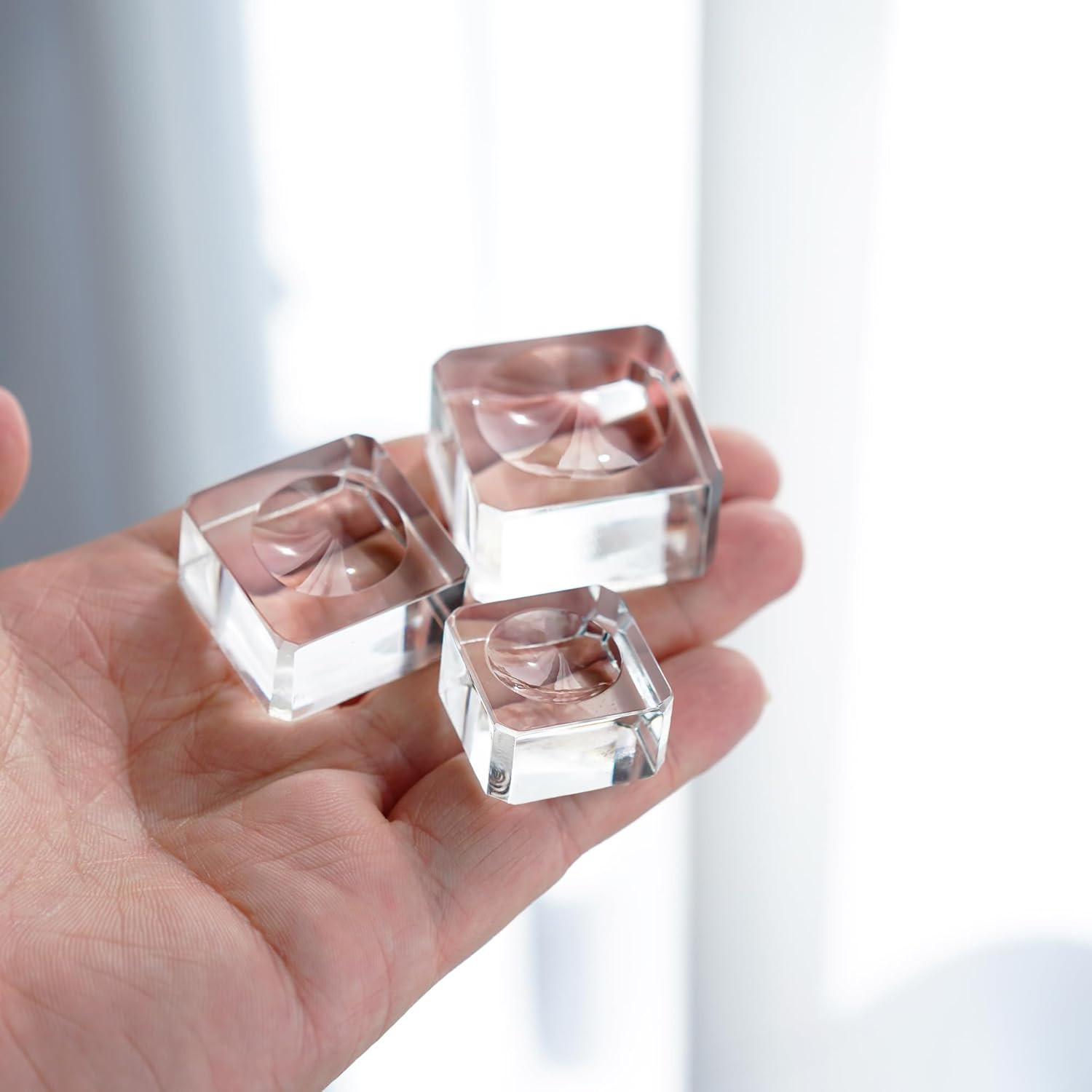 6 Pack Square Crystal Display Bases for 3D Laser Balls 6pcs Glass Stands for Cry