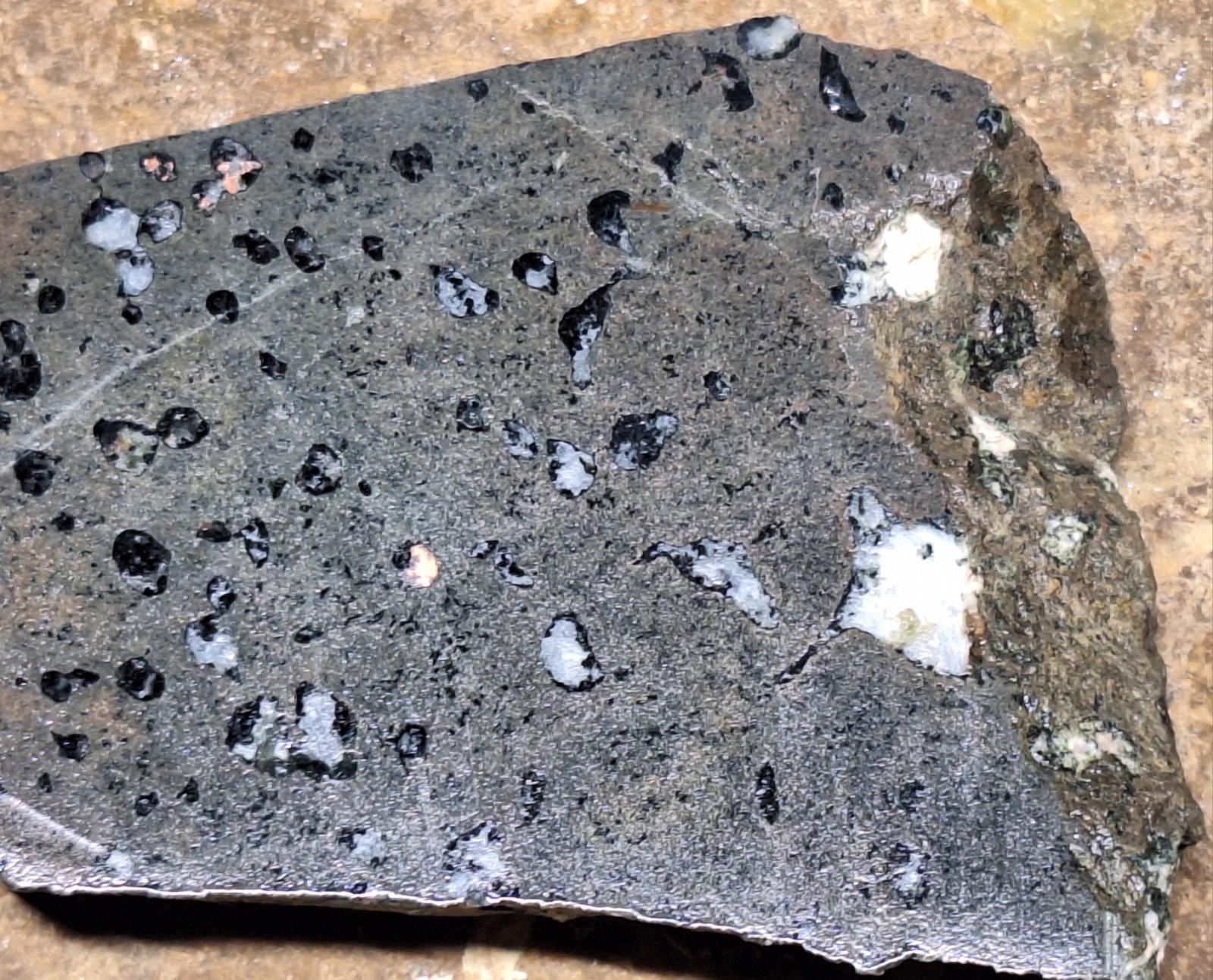 Stone Slab w Copper and Calcite in Basalt and More – Polished Display Specimen