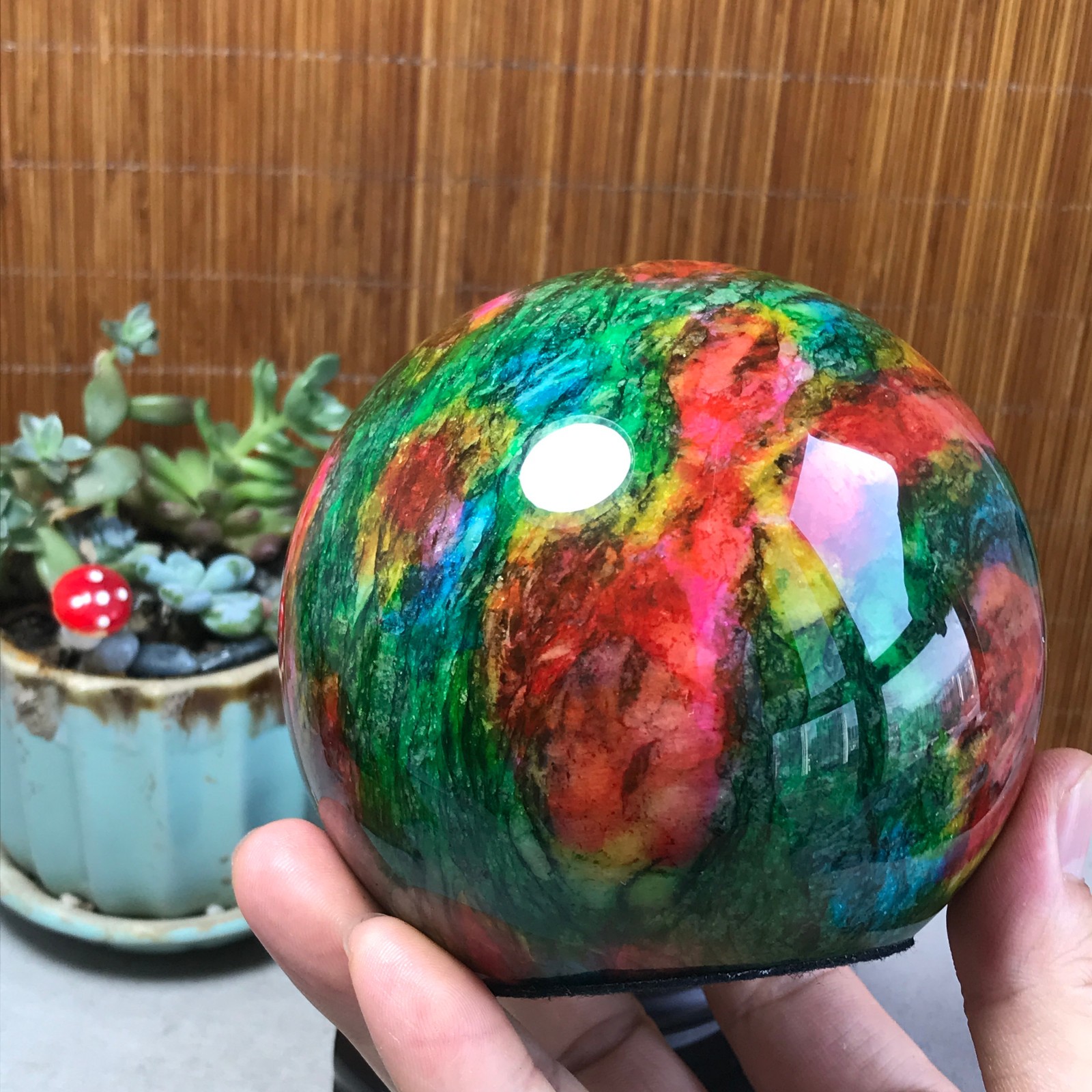 Natural “Seven Colors Jade” sphere Ball -Taiwan China 1.86kg Base Random A5804