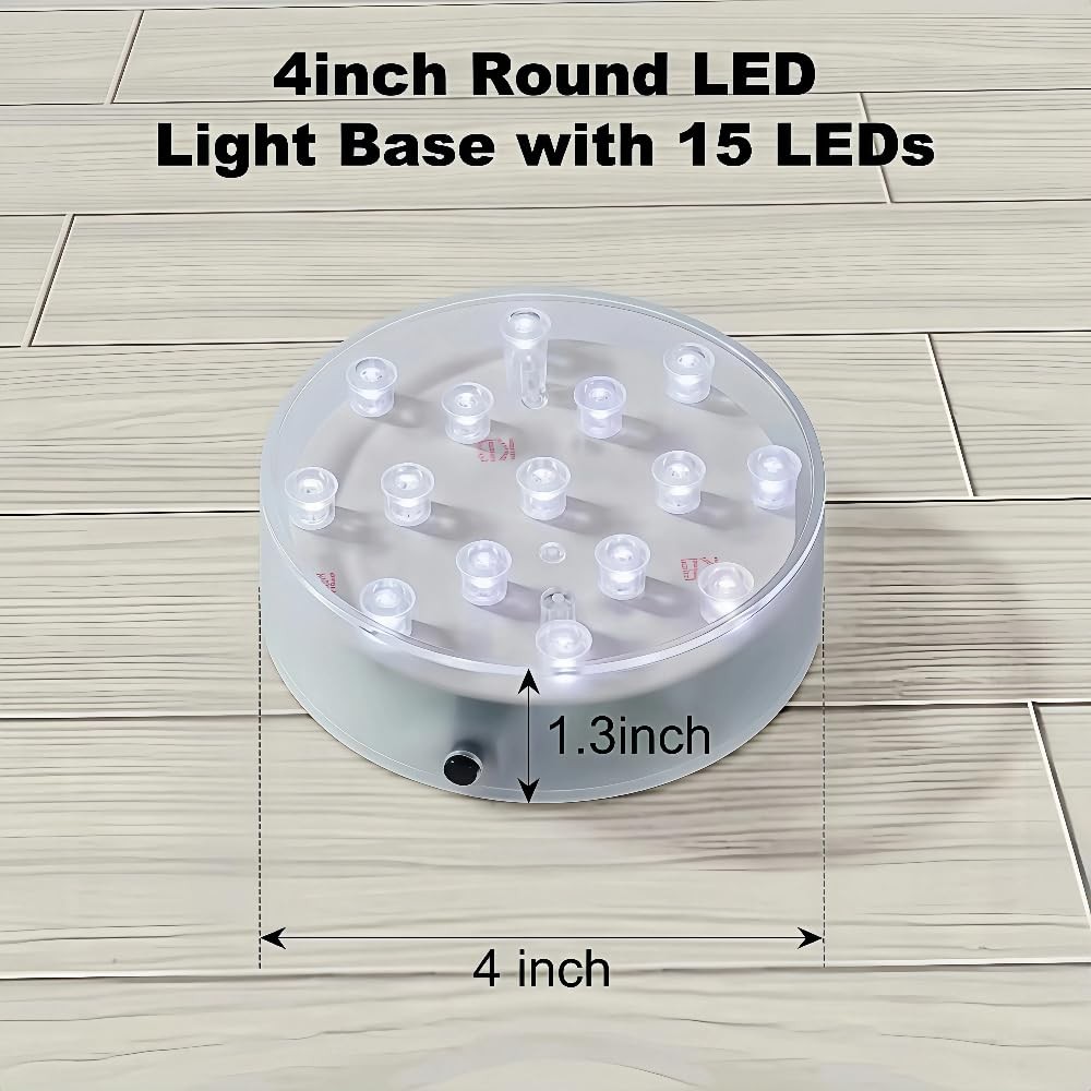 4 Inch Round LED Light Base for Glass Art & Vase Displays White