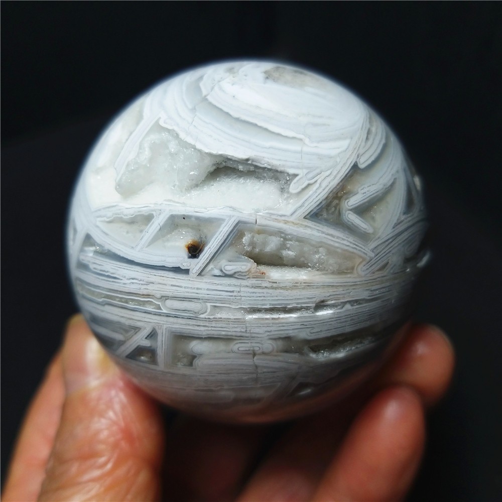 RARE 206.8G 54mm Natural Grid Agate Stone Geode Sphere Ball Healing A4880