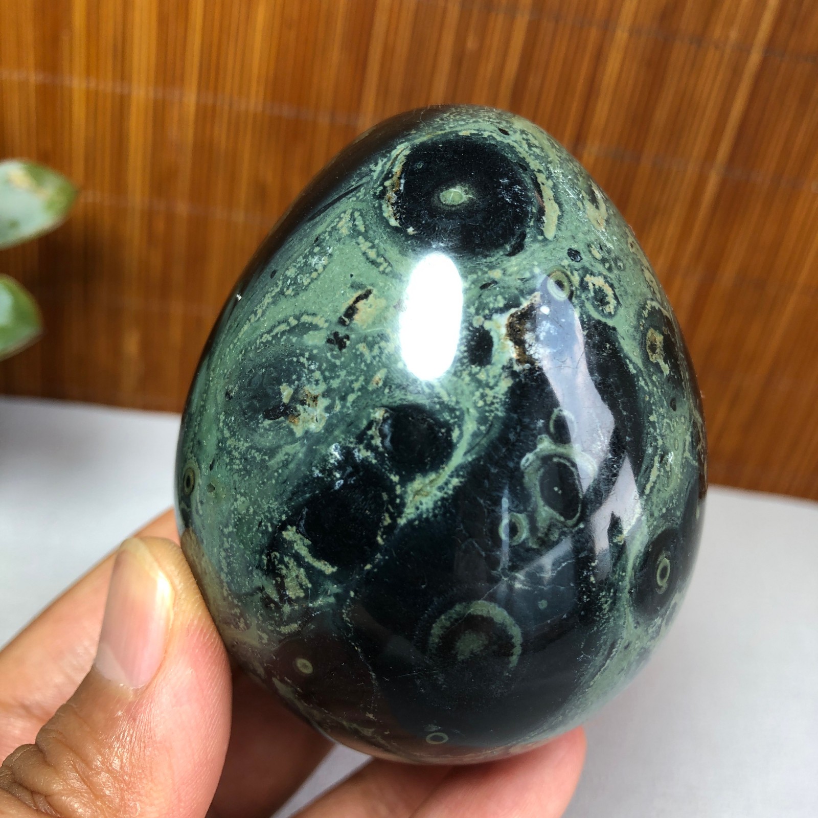 72mm NATURAL Green Kambaba jasper sphere egg quartz Crystal Healing 339g g7766