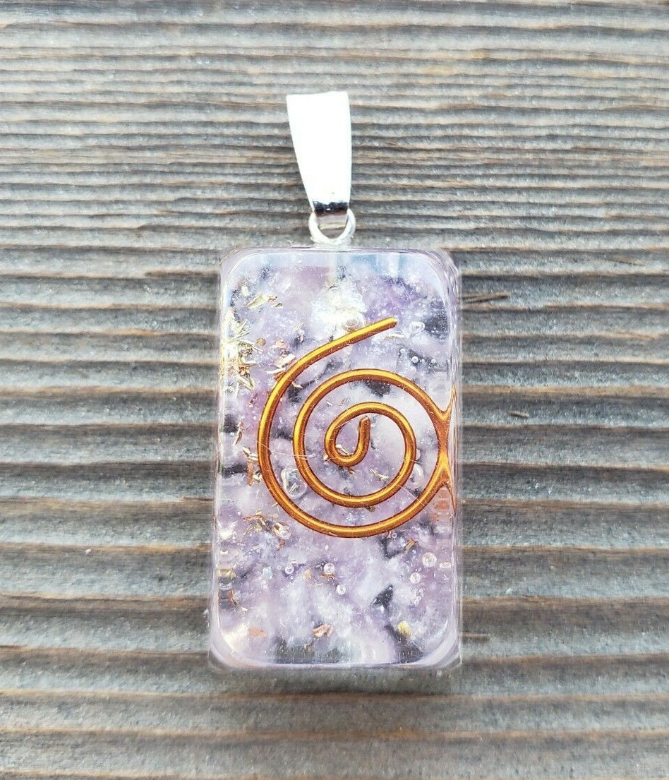 ORGONE LEPIDOLITE GEMSTONE RECTANGLE PENDANT ORGONITE (ONE)