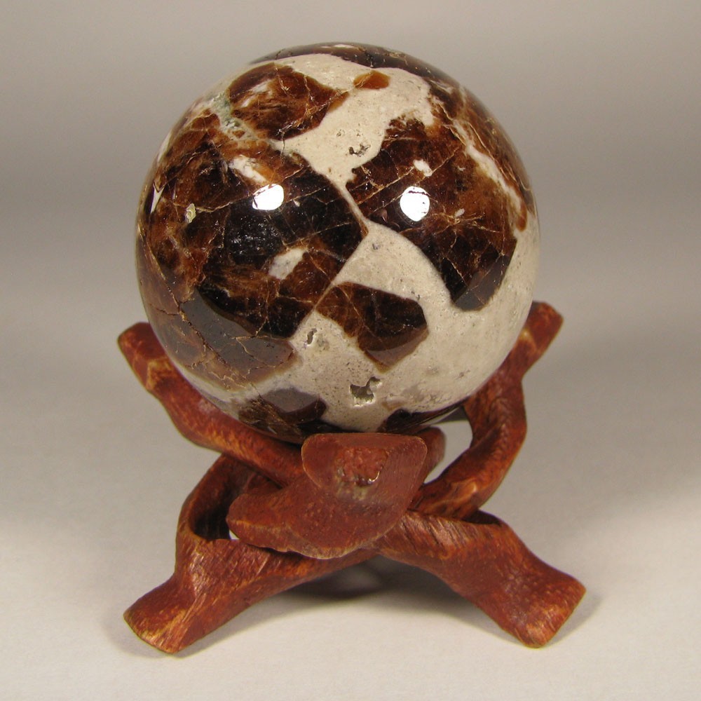 40mm Red GARNET in WOLLASTONITE Crystal Polished Sphere Ball w/ Stand – Namibia
