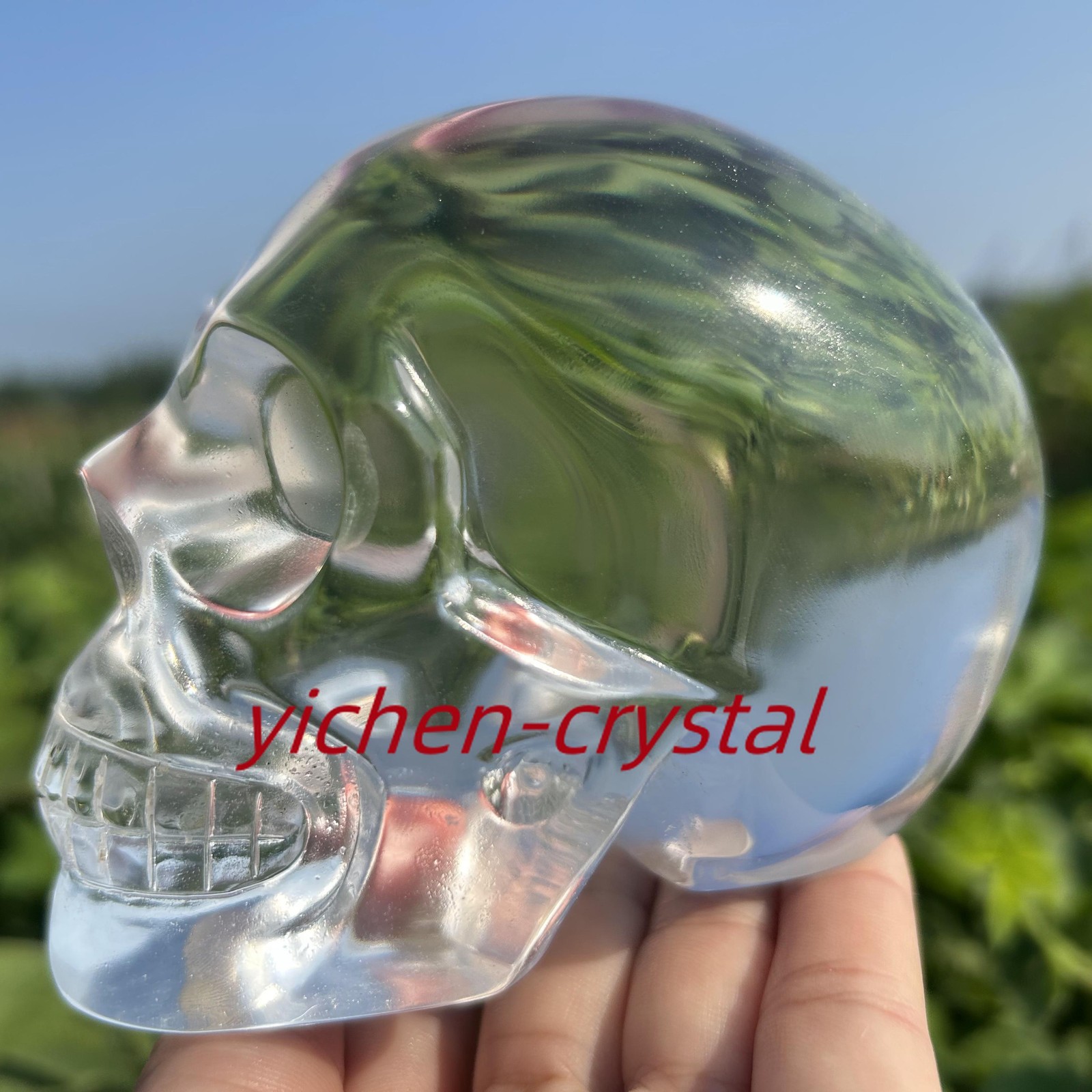 850G+ Large Smelting Stone Hand Carved Quartz Crystal Skull Reiki Heal Gift 1pc