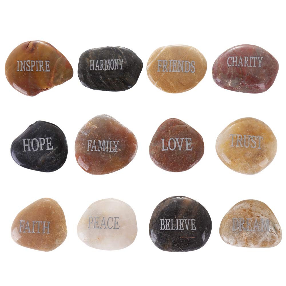 DIY Engraved Polished Painting River Stones Flat Rocks Arts Crafts 12 PCS
