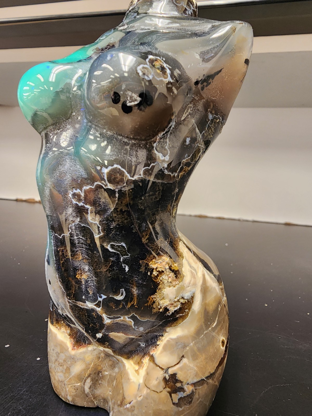 Large 614g Volcano Agate Female Torso UV Reactive Crystal Sculpture Hand Carved