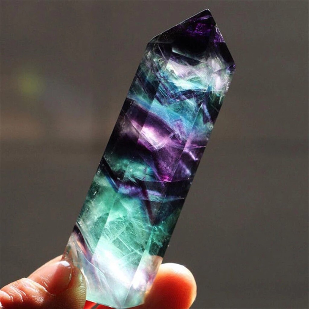 3.15″-3.54″ Natural Rainbow Fluorite Crystal Tower Healing Reiki Crystal Obelisk