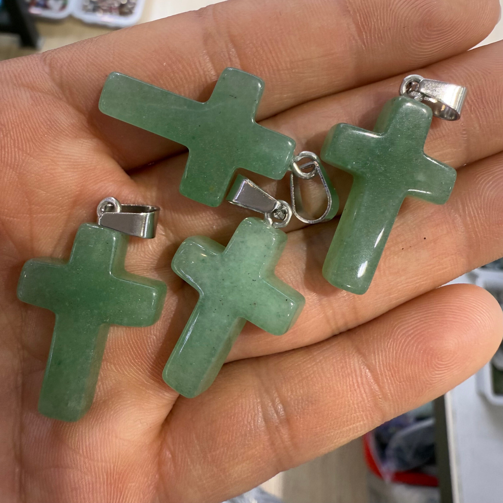 5pc Natural Green East Mausoleum cross Reiki Healing pendant