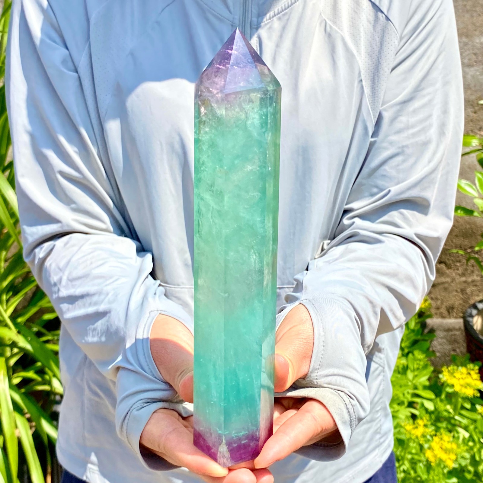 1.84LB Natural Fluorite Crystal Column Magic Wand Obelisk Point Earth Healing