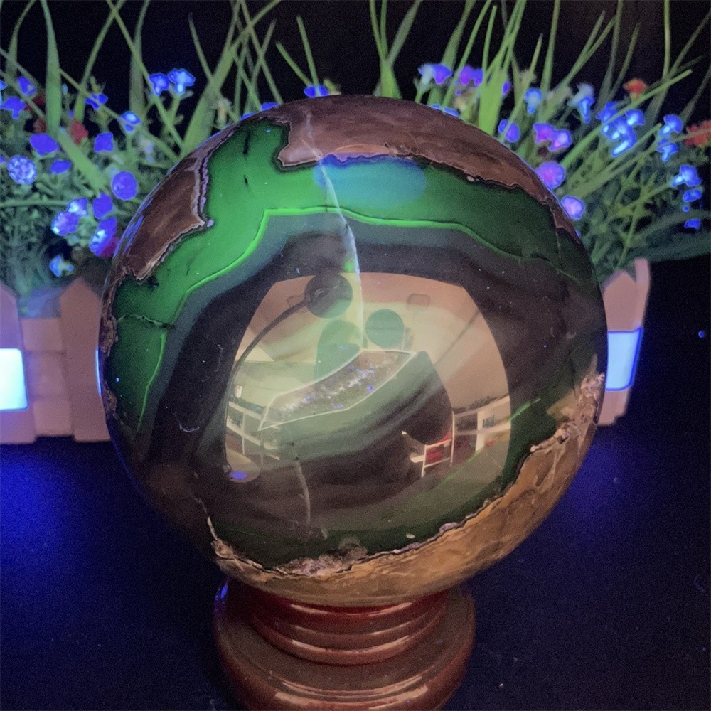7.7LB 4.9″ Natural A++ Fluorescent Agate Ball Sphere Crystal Mineral UV Reiki