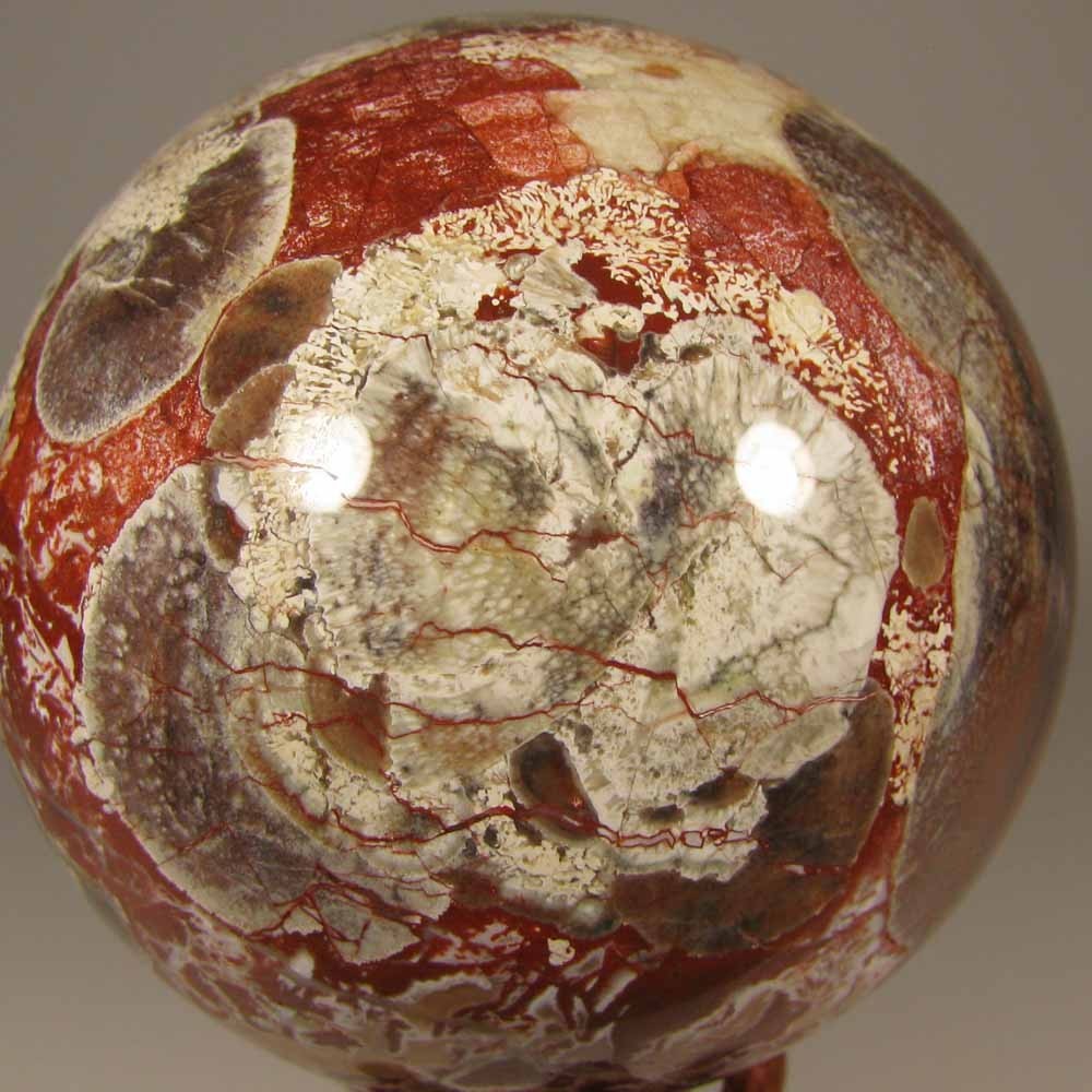 2.9″ MONEY AGATE Rhyolite Gemstone Sphere w/ Stand – Indonesia – 75mm – 1.2 lbs.