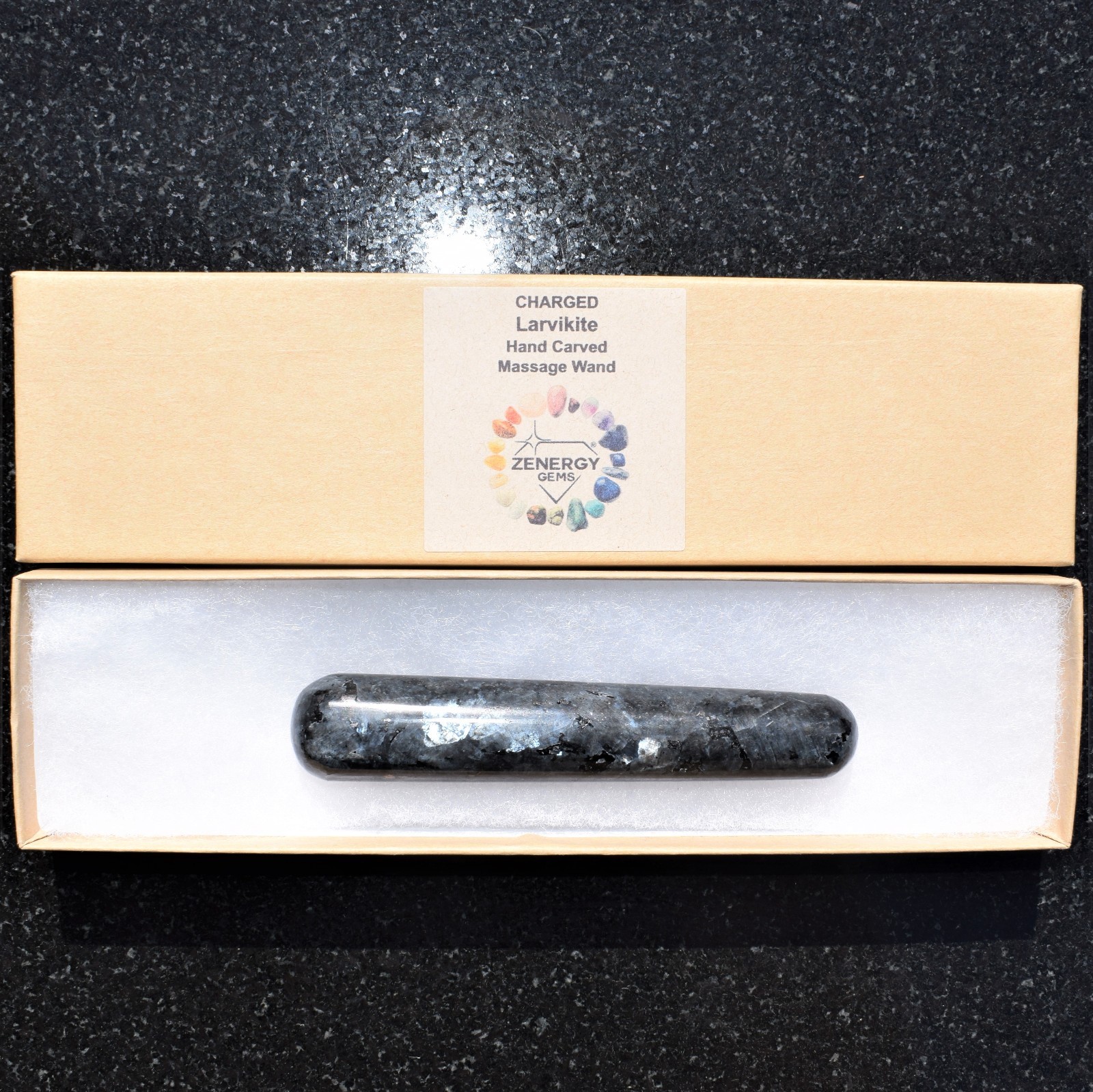 Flashy Charged 4″ Larvikite Crystal Massage Wand Crystal Healing Energy ~78g