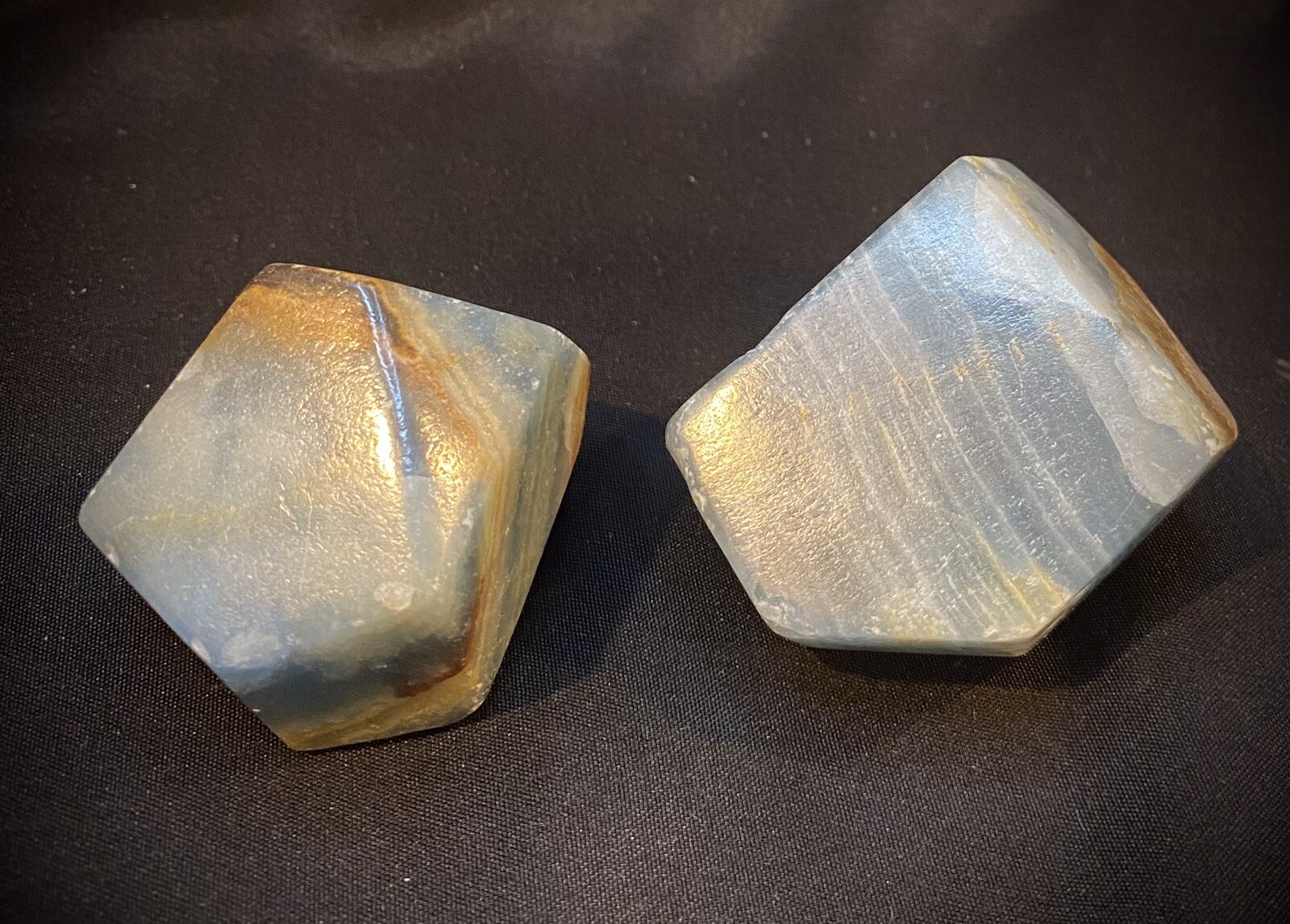 Pair Of Blue Onyx Geometric Freeforms 194 Grams
