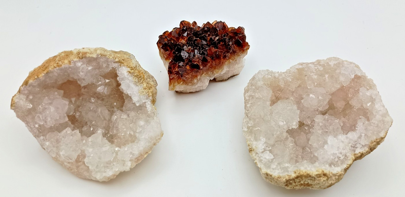 Quartz Crystal Geodes White and Brown/Orange Quartz Crystal Geode, Natural Lot 3