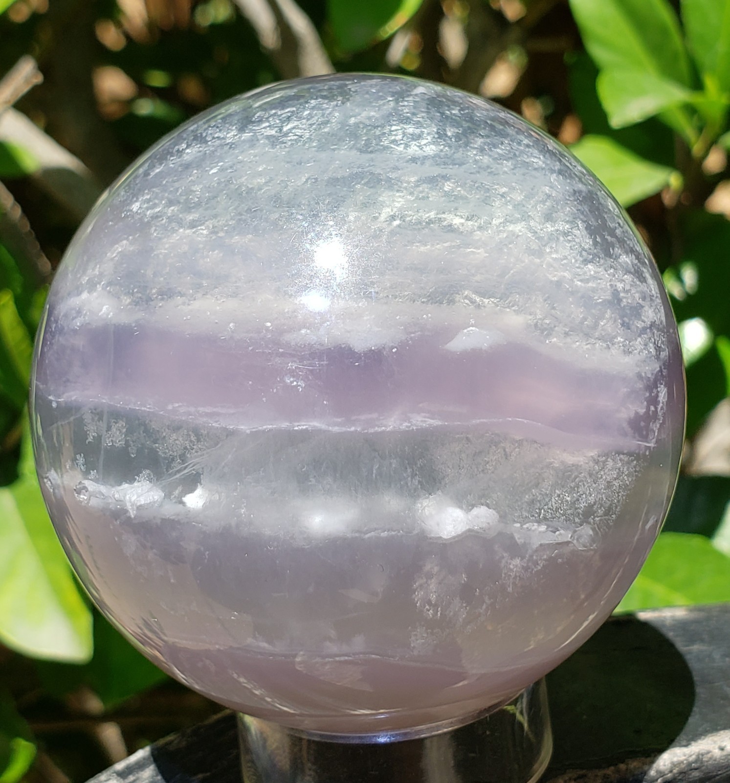 2.45″ Yttrium Lavender Fluorite Sphere Enhydro Sphere Orb Ball UV, 401g or 14 oz