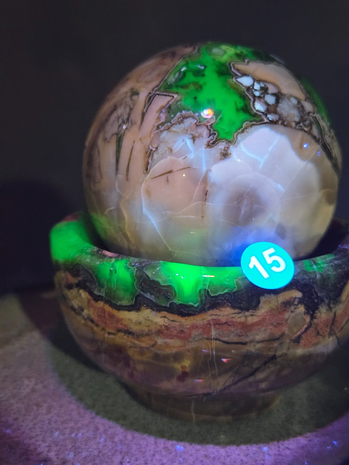 Set of (2) UV Reactive Football Agate dish/holder & Volcano sphere! G15