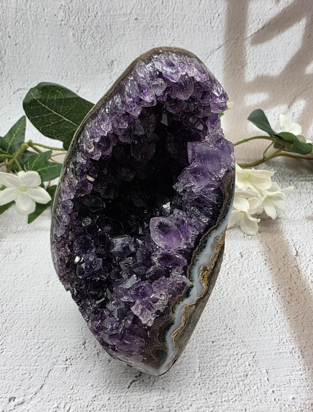 Uruguay Amethyst Druzy Geode Crystal Specimen w/ Acrylic Display Stand 1 Lb 6.6