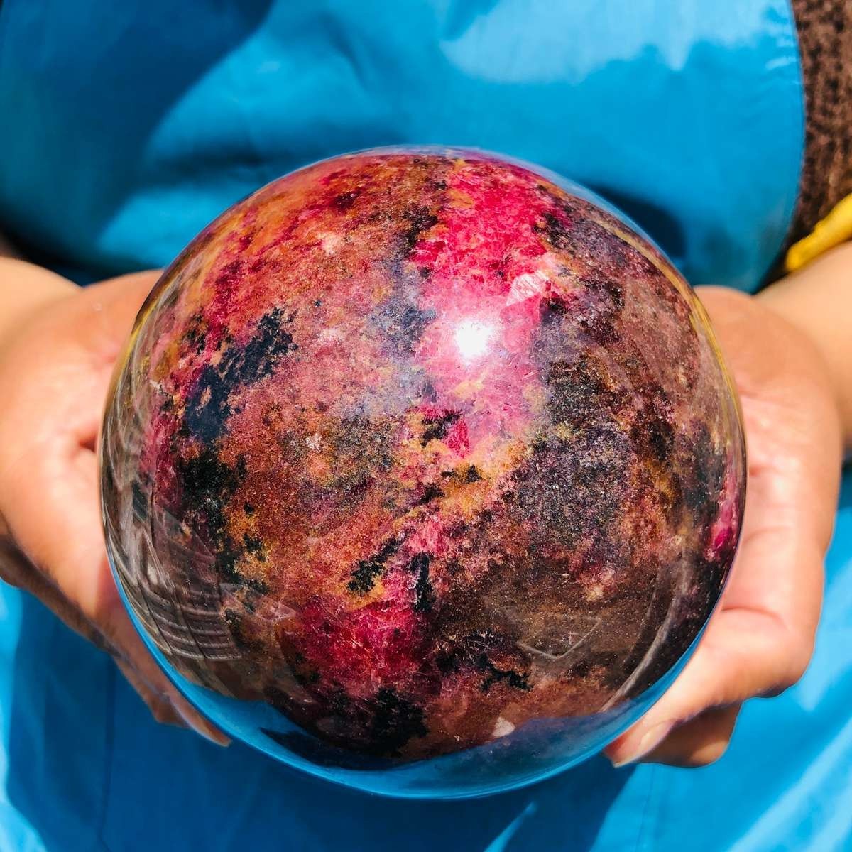 5.03LB Natural Rhodonite Crystal Sphere Pink Black Healing Gem Stone 4793