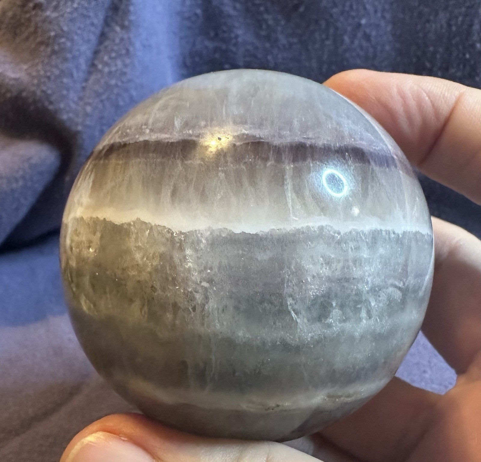 Fantastic Fluorite Crystal Sphere With Banding With Light Stand Free Shipping