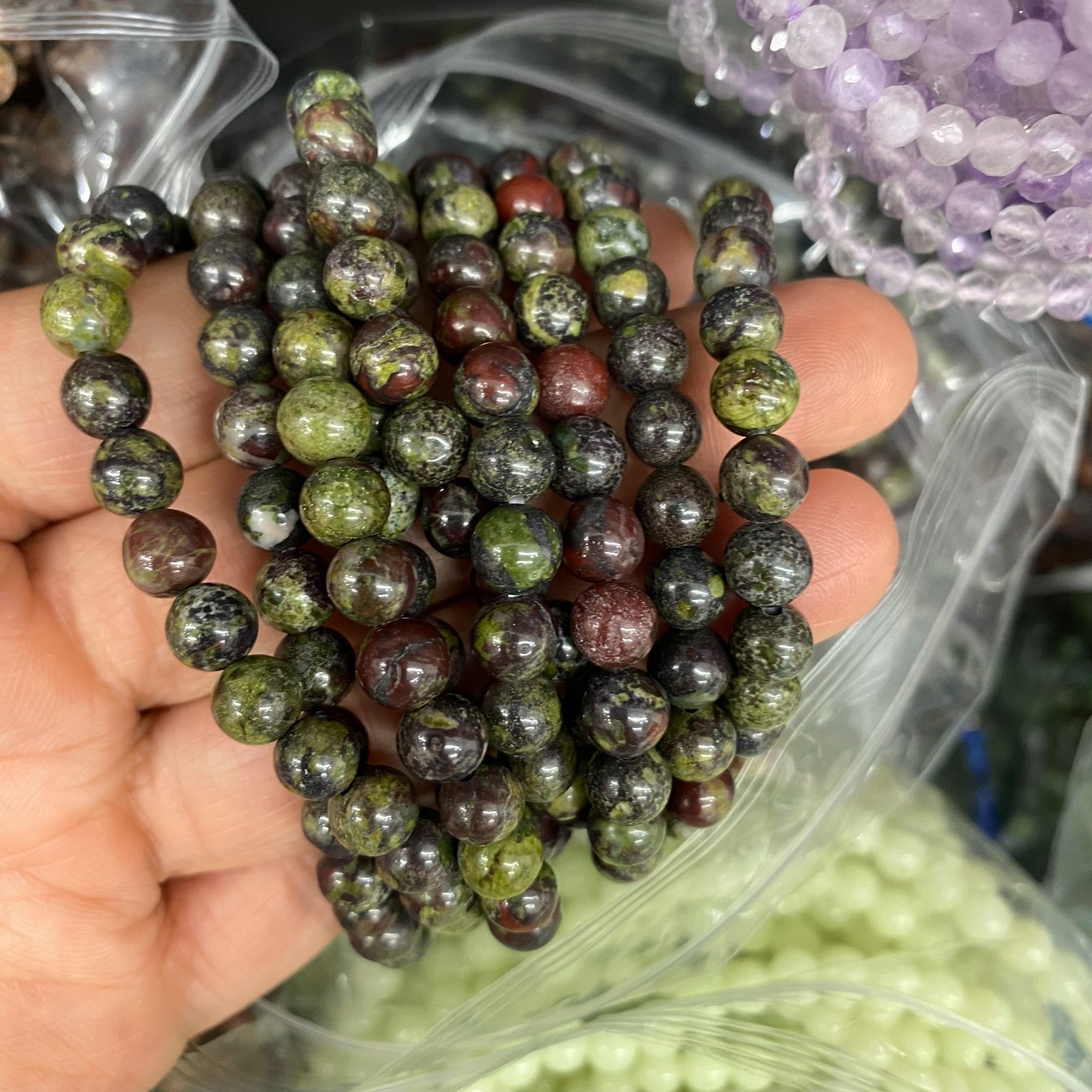 Wholesale 10Pcs Dragon Blood Stone 6mm Quartz Crystal Stretch Bracelet
