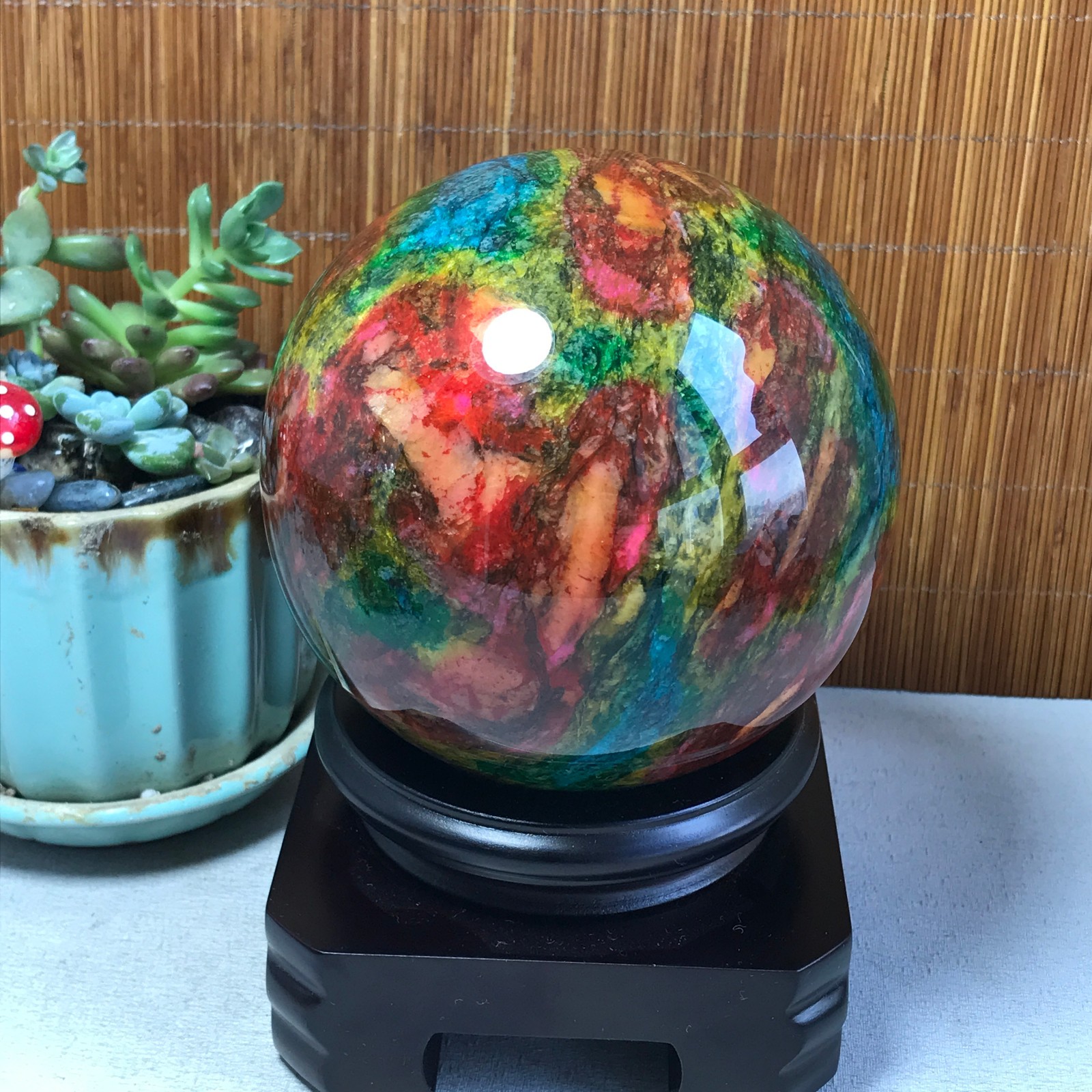 Natural “Seven Colors Jade” sphere Ball -Taiwan China 1.85kg Base Random A5805