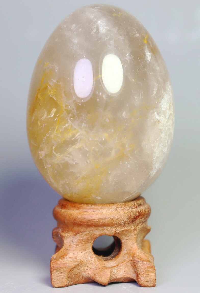 NATURAL Yellow PHANTOM MULTI INCLUSIONS Rainbow Quartz CRYSTAL Sphere Egg/Stand